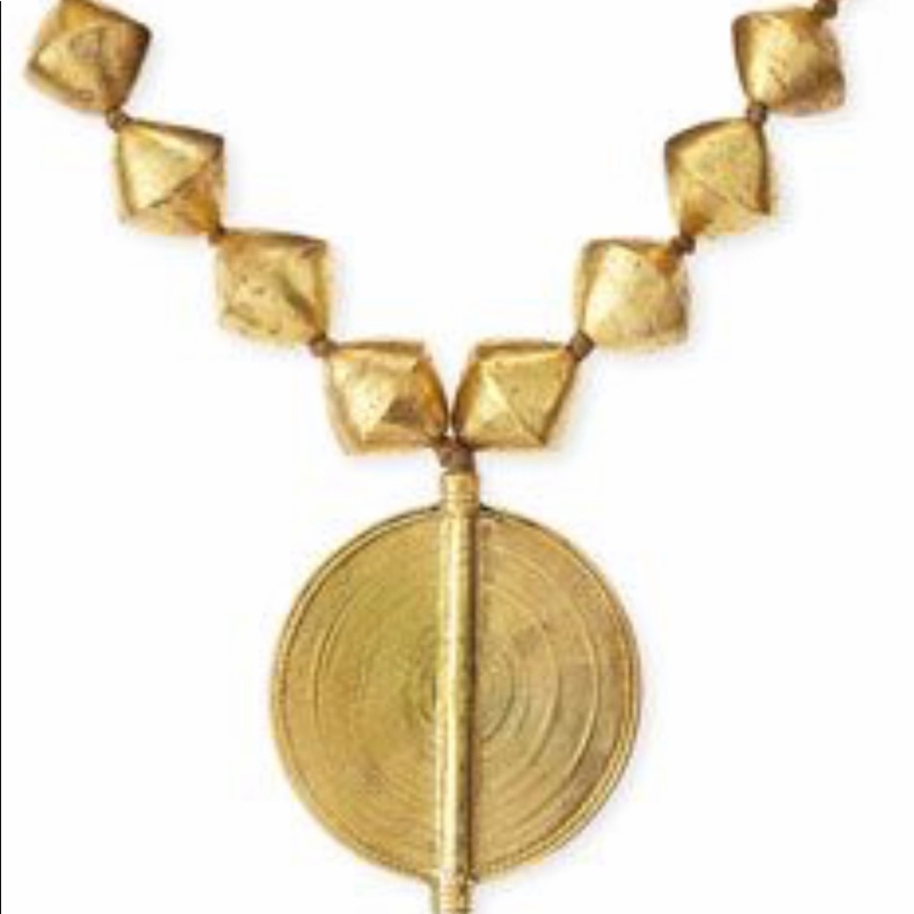 Brass beaded necklace with large brass pendent